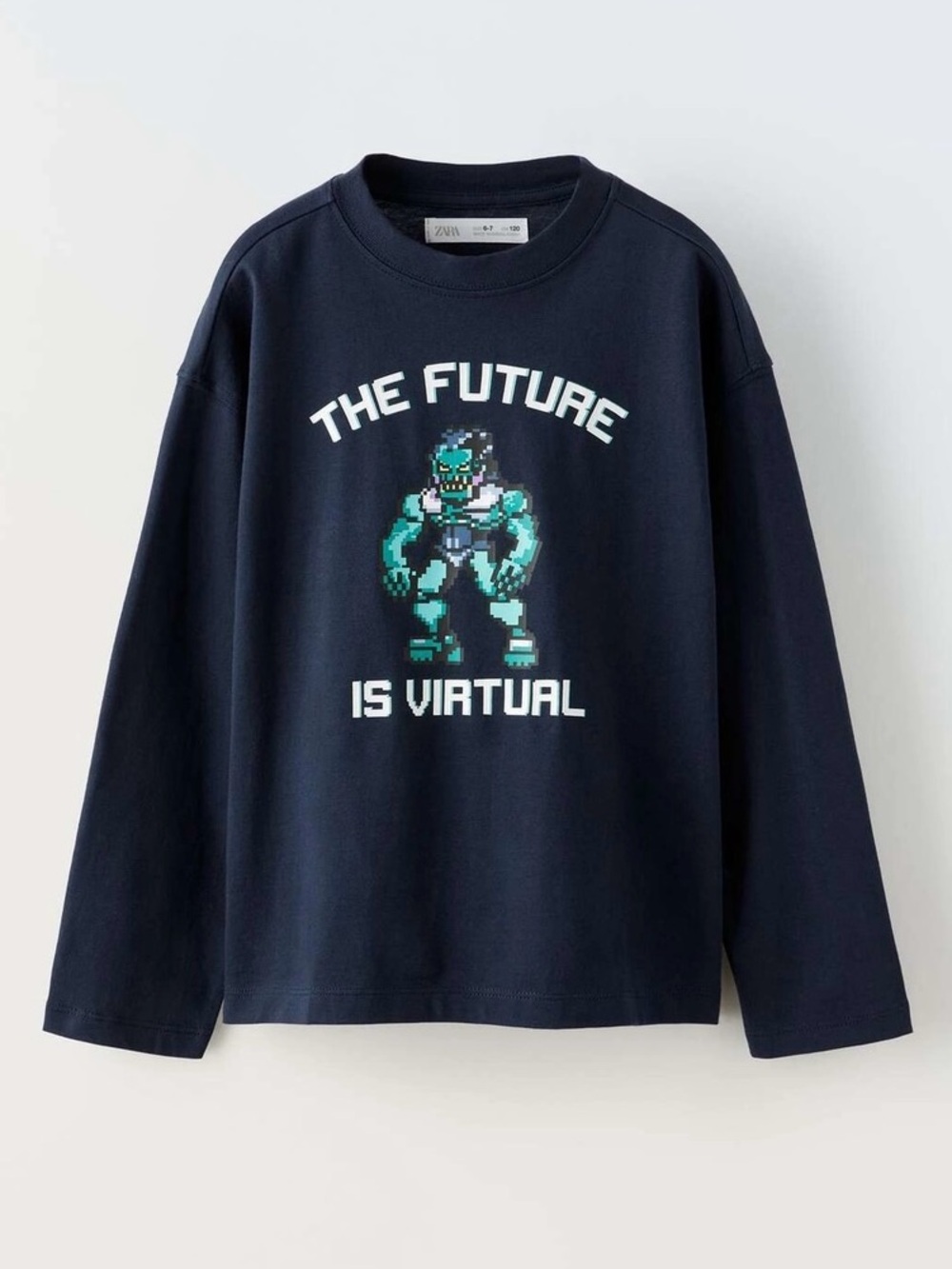 Zara Boys Navy Blue Long Sleeve Gamer Theme Graphic T-Shirt
